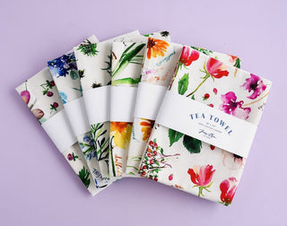 Botanical Rainbow Tea Towel Set of 6: Colorful Cotton Kitchen Towels from Jean Choe Art & Design - Kitchen & Tea Towels