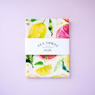 Citrus Party Tea Towel: Bright & Fresh Cotton Kitchen Towel from Jean Choe Art & Design - Kitchen & Tea Towels