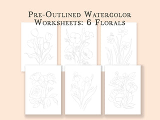 Individual Floral Watercolor Pages, Pre-Outlined & Perfect for Beginners from Jean Choe Art & Design
