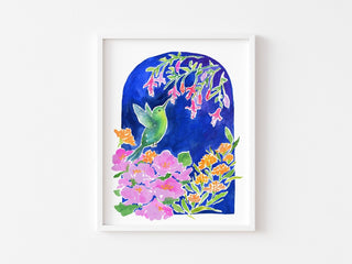 Set of 2 Art Prints: California Poppies Dreaming & Hummingbird Garden from Jean Choe Art & Design - Giclée