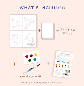 Watercolor Fun Kit: Seashores – Pre - Outlined Sea Life & Sailboats from Jean Choe Art & Design - Kits