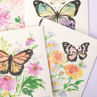 4 - Pack Butterfly Garden Swedish Dishcloth: Reusable Kitchen Cloths from Jean Choe Art & Design - Reusable Paper Towels