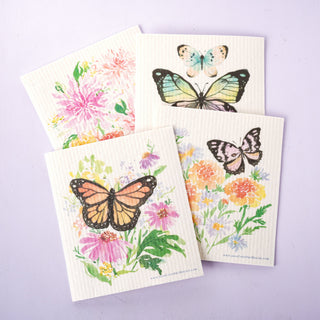 4 - Pack Butterfly Garden Swedish Dishcloth: Reusable Kitchen Cloths from Jean Choe Art & Design - Reusable Paper Towels