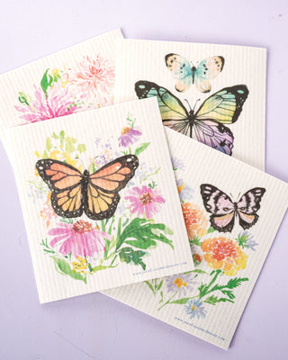 4 - Pack Butterfly Garden Swedish Dishcloth: Reusable Kitchen Cloths from Jean Choe Art & Design - Reusable Paper Towels