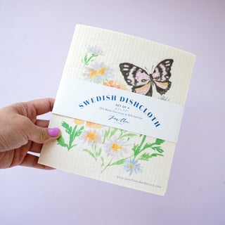 4 - Pack Butterfly Garden Swedish Dishcloth: Reusable Kitchen Cloths from Jean Choe Art & Design - Reusable Paper Towels