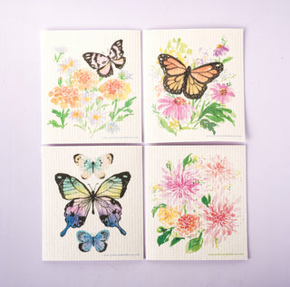 4 - Pack Butterfly Garden Swedish Dishcloth: Reusable Kitchen Cloths from Jean Choe Art & Design - Reusable Paper Towels