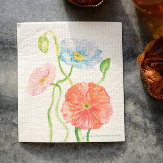 4 - Pack Garden Flowers Swedish Dishcloth: Washable Kitchen Cloths from Jean Choe Art & Design - Reusable Paper Towels