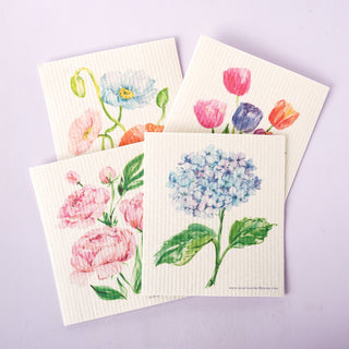 4 - Pack Garden Flowers Swedish Dishcloth: Washable Kitchen Cloths from Jean Choe Art & Design - Reusable Paper Towels