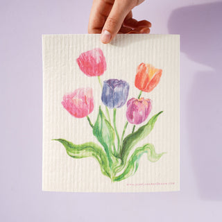 4 - Pack Garden Flowers Swedish Dishcloth: Washable Kitchen Cloths from Jean Choe Art & Design - Reusable Paper Towels