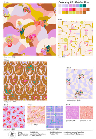 Pattern design collection of whimsical and colorful repeat patterns inspired by flower shop
