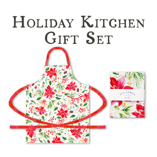 Christmas Gift Set: Poinsettia Apron & Tea Towel Set