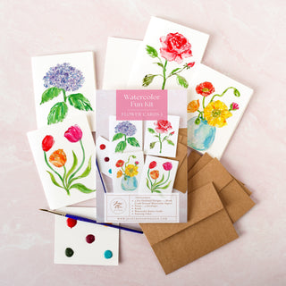 Flower Cards 1 Watercolor Fun Kit – Paint-Your-Own Greeting Cards