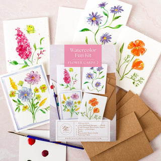 Flower Cards 2 Watercolor Fun Kit – Paint-Your-Own Greeting Cards
