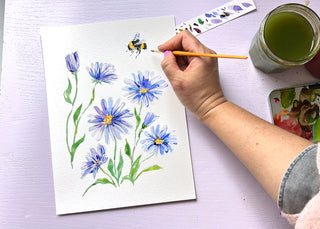 Pre-Outlined Wildflower Watercolor Practice Pages – Set of 7 Wildflower Designs on 300gsm Paper