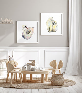 A Cozy Ride Swan Family Watercolor Art Print from Jean Choe Art & Design - Watercolor