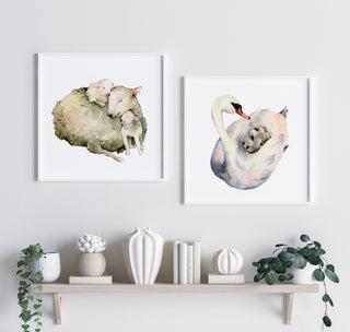 A Cozy Ride Swan Family Watercolor Art Print from Jean Choe Art & Design - Watercolor