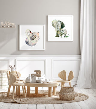 A Cozy Ride Swan Family Watercolor Art Print from Jean Choe Art & Design - Watercolor
