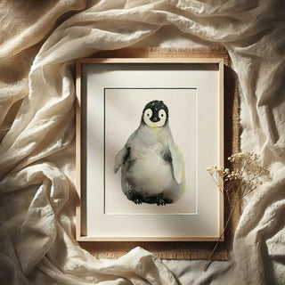 A Shy Hello – Baby Penguin Watercolor Print for Nursery & Animal Lovers from Jean Choe Art & Design - Giclée