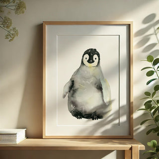 A Shy Hello – Baby Penguin Watercolor Print for Nursery & Animal Lovers from Jean Choe Art & Design - Giclée