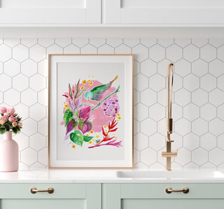"Anthurium" Giclee Art Print: Tropical Bird Wall Art from Jean Choe Art & Design - Giclée