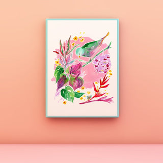 "Anthurium" Giclee Art Print: Tropical Bird Wall Art from Jean Choe Art & Design - Giclée