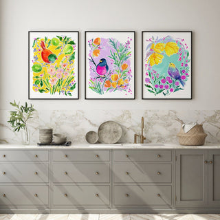 "Bird Over Lime Branches" Art Print: Sunny Botanical Art from Jean Choe Art & Design - Giclée