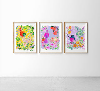 "Bird Over Lime Branches" Art Print: Sunny Botanical Art from Jean Choe Art & Design - Giclée