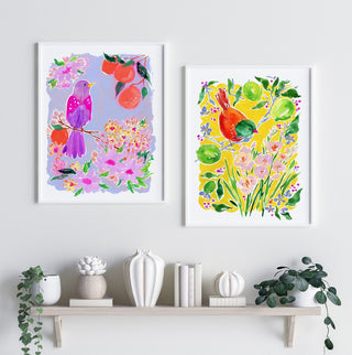 "Bird Over Lime Branches" Art Print: Sunny Botanical Art from Jean Choe Art & Design - Giclée