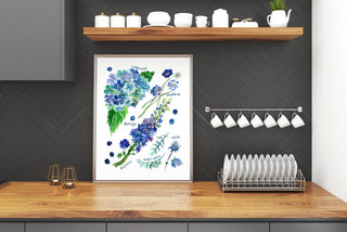 Blue Botanical Rainbow Art Print: Hydrangea Decor from Jean Choe Art & Design - Giclée