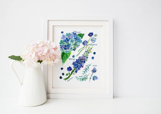 Blue Botanical Rainbow Art Print: Hydrangea Decor from Jean Choe Art & Design - Giclée