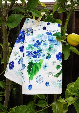 Blue Botanical Tea Towel: Decorative Cotton Towel for Kitchen & Baking from Jean Choe Art & Design - Kitchen & Tea Towels