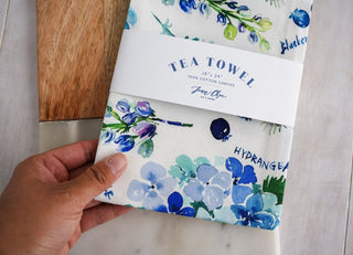Blue Botanical Tea Towel: Decorative Cotton Towel for Kitchen & Baking from Jean Choe Art & Design - Kitchen & Tea Towels