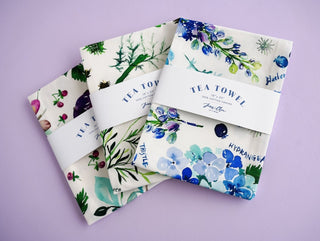 Blue Botanical Tea Towel: Decorative Cotton Towel for Kitchen & Baking from Jean Choe Art & Design - Kitchen & Tea Towels
