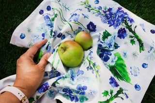 Blue Botanical Tea Towel: Decorative Cotton Towel for Kitchen & Baking from Jean Choe Art & Design - Kitchen & Tea Towels