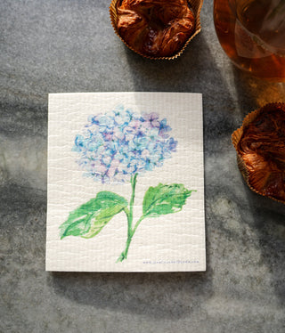 Blue Hydrangea Swedish Dishcloth: Eco - Friendly Kitchen Cloth from Jean Choe Art & Design - Reusable Paper Towels