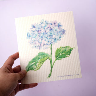 Blue Hydrangea Swedish Dishcloth: Eco - Friendly Kitchen Cloth from Jean Choe Art & Design - Reusable Paper Towels
