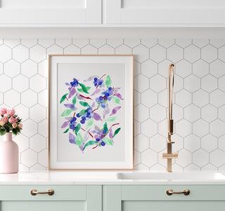 "Blueberry Bounty" Art Print:. Colorful Fruit Print for Kitchen or Dining Room from Jean Choe Art & Design - Giclée