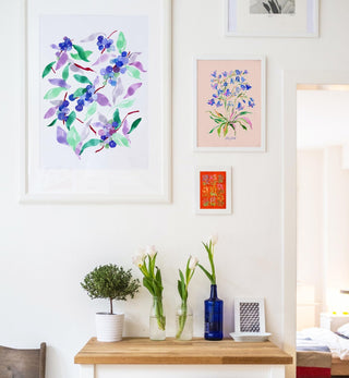 "Blueberry Bounty" Art Print:. Colorful Fruit Print for Kitchen or Dining Room from Jean Choe Art & Design - Giclée