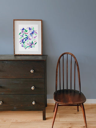 "Blueberry Bounty" Art Print:. Colorful Fruit Print for Kitchen or Dining Room from Jean Choe Art & Design - Giclée