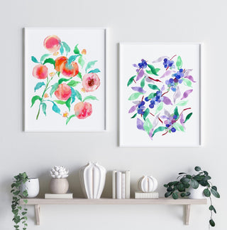 "Blueberry Bounty" Art Print:. Colorful Fruit Print for Kitchen or Dining Room from Jean Choe Art & Design - Giclée