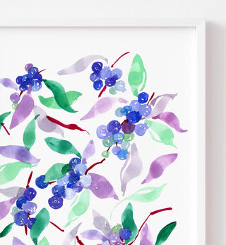 "Blueberry Bounty" Art Print:. Colorful Fruit Print for Kitchen or Dining Room from Jean Choe Art & Design - Giclée
