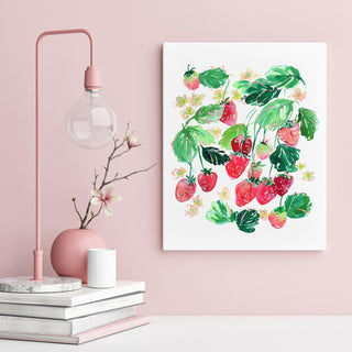 "Blushing Berries" Art Print: Strawberry Wall Art for Kitchen/ Dining Room Decor from Jean Choe Art & Design - Giclée