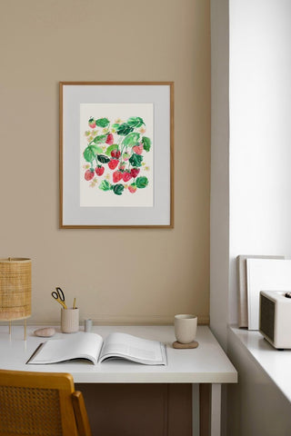 "Blushing Berries" Art Print: Strawberry Wall Art for Kitchen/ Dining Room Decor from Jean Choe Art & Design - Giclée
