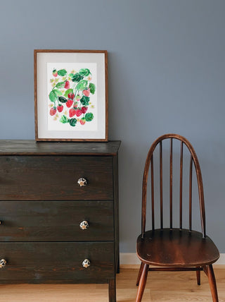 "Blushing Berries" Art Print: Strawberry Wall Art for Kitchen/ Dining Room Decor from Jean Choe Art & Design - Giclée