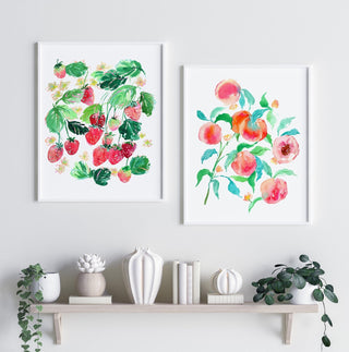 "Blushing Berries" Art Print: Strawberry Wall Art for Kitchen/ Dining Room Decor from Jean Choe Art & Design - Giclée