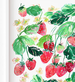 "Blushing Berries" Art Print: Strawberry Wall Art for Kitchen/ Dining Room Decor from Jean Choe Art & Design - Giclée