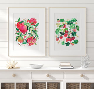 "Blushing Berries" Art Print: Strawberry Wall Art for Kitchen/ Dining Room Decor from Jean Choe Art & Design - Giclée