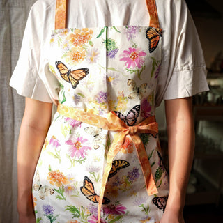 Butterfly Garden Cotton Apron with Pocket: Floral Kitchen Apron from Jean Choe Art & Design - Aprons