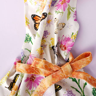Butterfly Garden Cotton Apron with Pocket: Floral Kitchen Apron from Jean Choe Art & Design - Aprons