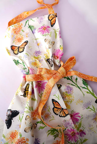 Butterfly Garden Cotton Apron with Pocket: Floral Kitchen Apron from Jean Choe Art & Design - Aprons